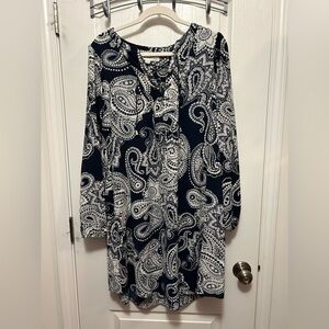 Emma & Michele Dress Women’s L Long Sleeve A-Line Paisley Stretch Pockets boho